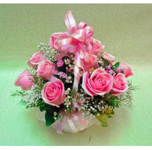 Gorgeous Pink Roses - 12 Stems Basket