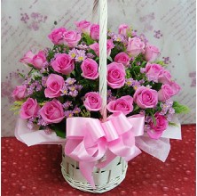 Pink Petals Roses - 24 Stems Basket